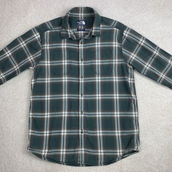 The North Face Mens Size Large Green Plaid Hiking Camping Outdoor Flannel Shirt - Picture 3 of 15